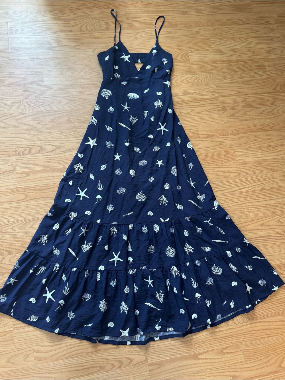 A New Day Navy Shell-Print Spaghetti Strap Maxi Dress Women’s XS